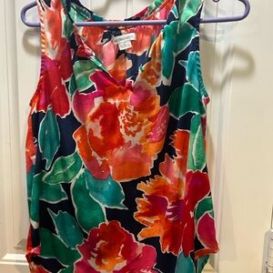 Liz Claiborne Navy Floral Sleeveless Camisole with Pink Orange & Green Blooms